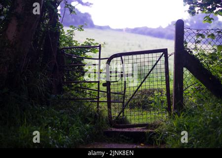 Abandoned gate in The Wicklow Mountains near Bohernabreena Reservoir. Stock Photo