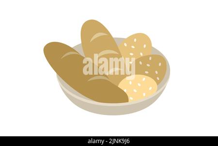 Set illustration of French bread and sesame bread Stock Vector