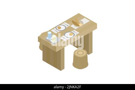 Table seat with bread isometric Stock Vector