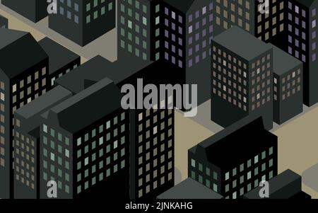 Scenery material of the city Night business district isometric Stock Vector