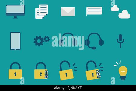 Flat icon set for security and inquiries Stock Vector