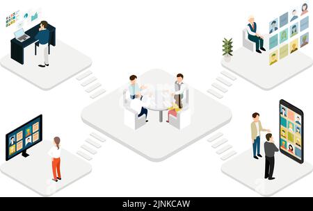 Image of connecting people on the Internet Isometric Stock Vector