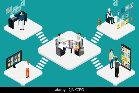 Image of connecting people on the Internet Isometric Stock Vector