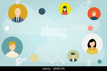 Image illustrations that connect with people using the cloud system Stock Vector