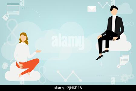 Image illustrations that connect with people using the cloud system Stock Vector