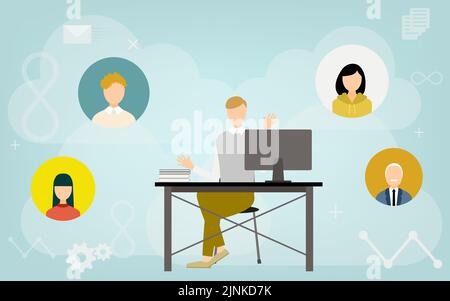 Image illustrations that connect with people using the cloud system Stock Vector