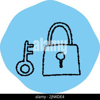Simple security lock icon, pencil writing style Stock Vector