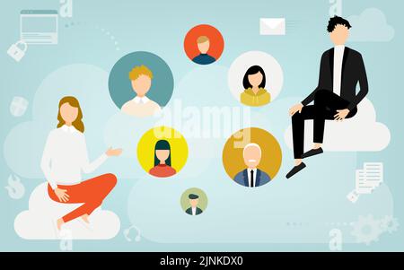 Image illustrations that connect with people using the cloud system Stock Vector