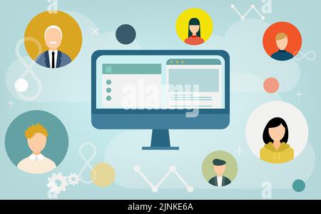 Image illustrations that connect with people using the cloud system Stock Vector