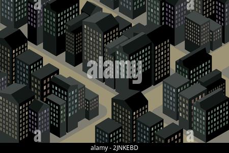 Scenery material of the city Night business district isometric Stock Vector