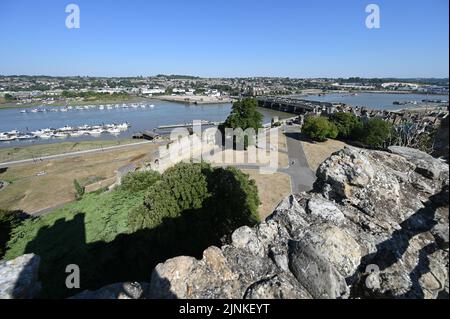 Views from a castle in Kent of the River Medway between Strood and Rochester. Stock Photo