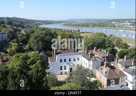 Views from a castle in Kent of the River Medway between Strood and Rochester. Stock Photo