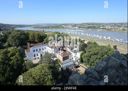 Views from a castle in Kent of the River Medway between Strood and Rochester. Stock Photo