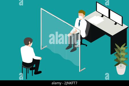 Examination room with transparent curtains to prevent infectious diseases Isometric Stock Vector