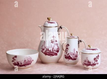 Brussels, Belgium - August 10, 2022:  Antique porcelain tureen with floral scene in colors Stock Photo