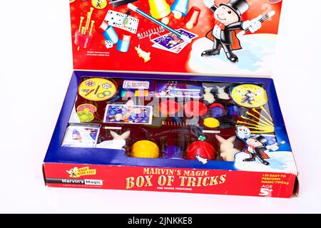 Marvin's Magic Box of Tricks magic show in a box isolated on a white background Stock Photo