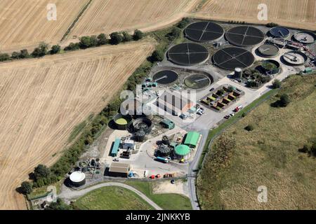 aerial view of Colburn sewage treatment works at Colburn, Catterick Garrison, North Yorkshire Stock Photo