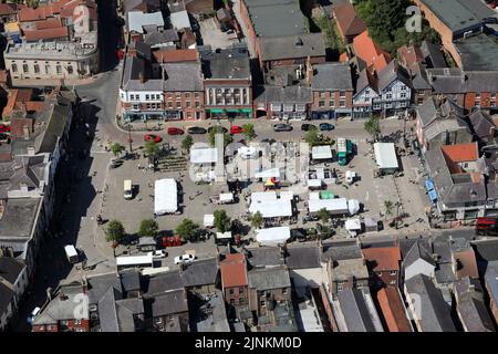 aerial view of Ripon Market Place on a Thursday market day, North Yorkshire Stock Photo