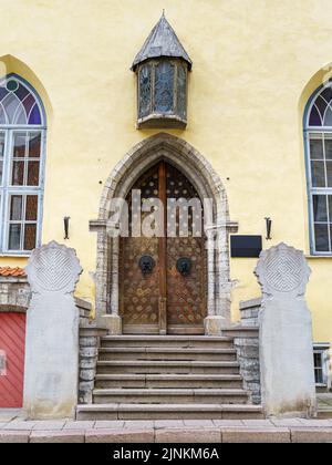 Facade of very old house in the medieval city of Tallinn. Stock Photo
