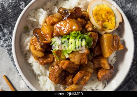 Homemade Taiwanese Lu Rou Fan Braised Pork and Rice with an Egg Stock Photo