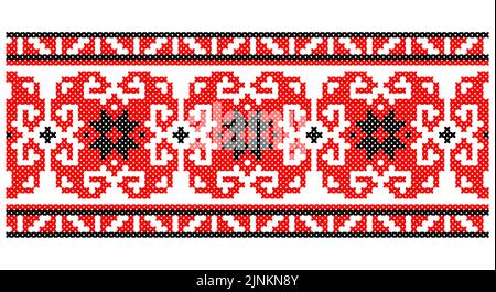 Ukrainian, Belarusian embroidery vector seamless pattern, cross-stitch ornament inpired folk art Vyshyvanka. Stock Vector
