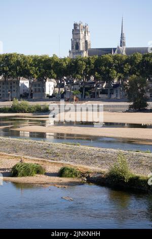 The Loire river, where the water level has decreased, and the environment is dry. As France is experiencing intense drought (Secheresse) during a heat wave in Orleans on August 12, 2022. Photo by Raphael Lafargue/ABACAPRESS.COM Stock Photo