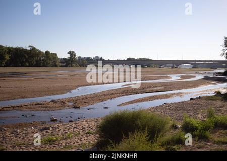 The Loire river, where the water level has decreased, and the environment is dry. As France is experiencing intense drought (Secheresse) during a heat wave in Orleans on August 12, 2022. Photo by Raphael Lafargue/ABACAPRESS.COM Stock Photo