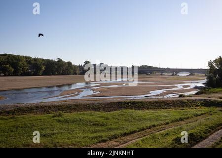 The Loire river, where the water level has decreased, and the environment is dry. As France is experiencing intense drought (Secheresse) during a heat wave in Orleans on August 12, 2022. Photo by Raphael Lafargue/ABACAPRESS.COM Stock Photo