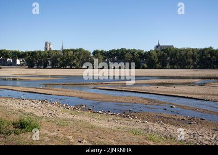 The Loire river, where the water level has decreased, and the environment is dry. As France is experiencing intense drought (Secheresse) during a heat wave in Orleans on August 12, 2022. Photo by Raphael Lafargue/ABACAPRESS.COM Stock Photo