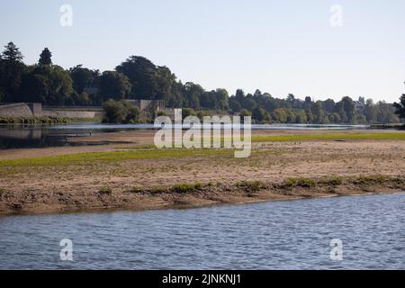 The Loire river, where the water level has decreased, and the environment is dry. As France is experiencing intense drought (Secheresse) during a heat wave in Orleans on August 12, 2022. Photo by Raphael Lafargue/ABACAPRESS.COM Stock Photo