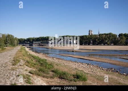 The Loire river, where the water level has decreased, and the environment is dry. As France is experiencing intense drought (Secheresse) during a heat wave in Orleans on August 12, 2022. Photo by Raphael Lafargue/ABACAPRESS.COM Stock Photo