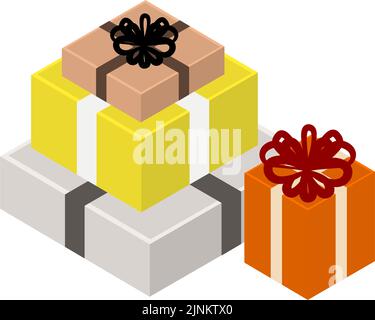 Gift box for presents with isometric, ribbon wrapping Stock Vector
