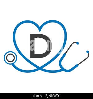 Medical Logo on Letter D Template. Doctors Logo with Stethoscope Sign Vector Stock Vector