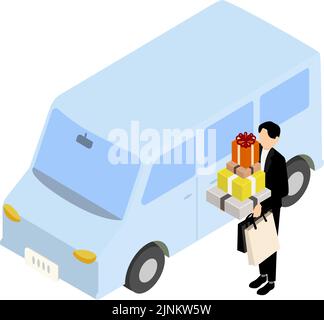 Isometric, a man who gets into a car with luggage Stock Vector