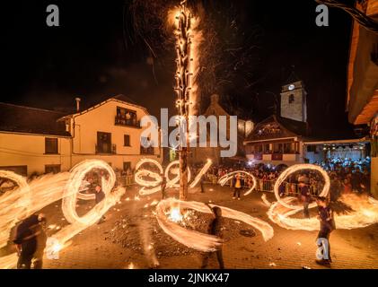 Burning of the Haro in Les during the Sant Joan night festival, an Aranese tradition for the summer solstice (Aran Valley, Lleida, Catalonia, Spain) Stock Photo