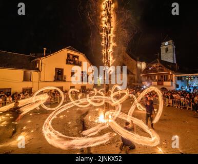 Burning of the Haro in Les during the Sant Joan night festival, an Aranese tradition for the summer solstice (Aran Valley, Lleida, Catalonia, Spain) Stock Photo