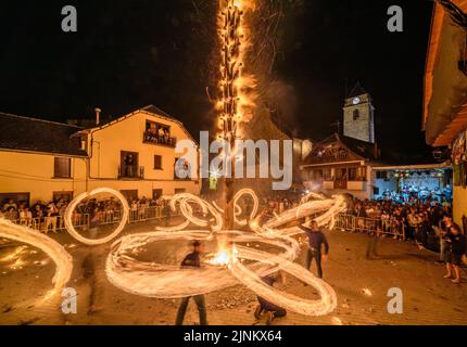Burning of the Haro in Les during the Sant Joan night festival, an Aranese tradition for the summer solstice (Aran Valley, Lleida, Catalonia, Spain) Stock Photo