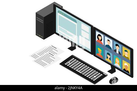 Isometric, PC ready for online meetings Stock Vector