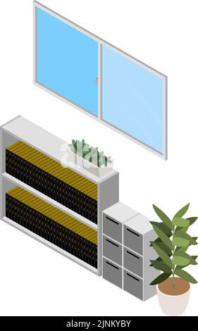 Windows opened for ventilation, isometric Stock Vector