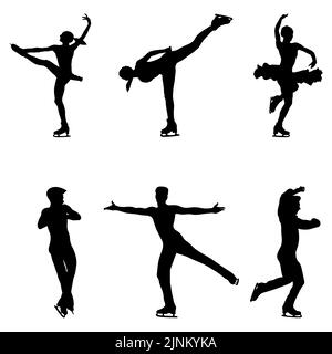 set black silhouette girl and male figure skating vector Stock Photo