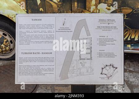 Nis, Serbia - August 04, 2022: Map of Historic Building Turkish Bath Hammam at Fortress of Nis. Stock Photo