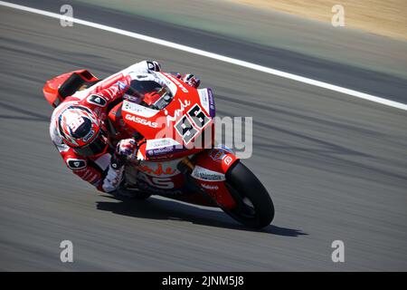 Motorcycle racer Jake Dixon, during the British MotoGP at Silverstone. He rides for GasGas Aspar Team in the 2022 Moto2 World Championship. Stock Photo