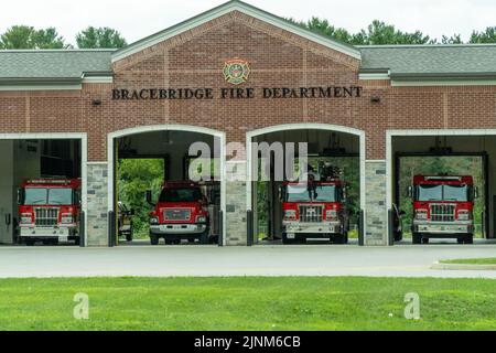 Firetrucks ready to go at Bracebridge fire department Stock Photo