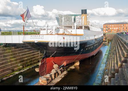 Belfast, UK – October, 30, 2019 - SS Nomadic (1911) converted into a museum on display in Belfast's Titanic Quarter Stock Photo