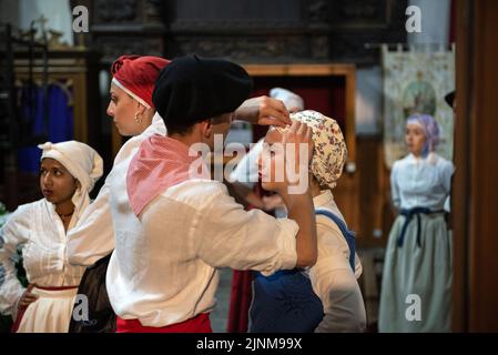 Procession of Saint John towards the Haro square in Les on the Sant Joan night festivity (Les, Aran Valley, Lleida, Catalonia, Spain, Pyrenees) Stock Photo