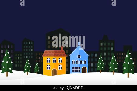 Colorful houses and snow scene Stock Vector