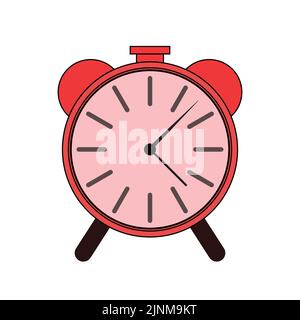 Clock alarm timer wake up red flat design icon - vector illustration Stock Vector
