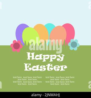 Multicolored Easter eggs on green grass. Easter. Stock Vector