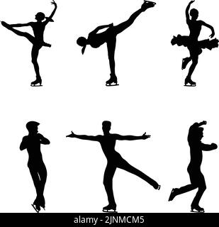 set black silhouette girl and male figure skating vector Stock Vector