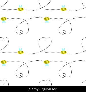 Bees and hearts from the dotted line on a white background. Stock Vector